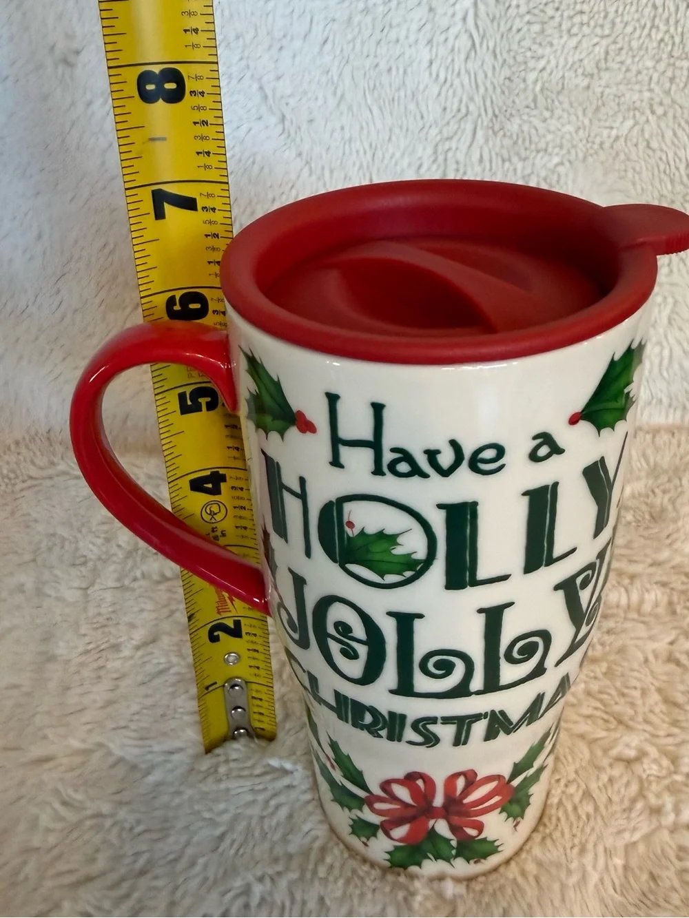 Lenox White Holiday 'Holly Jolly Christmas' Mug with Red Trim